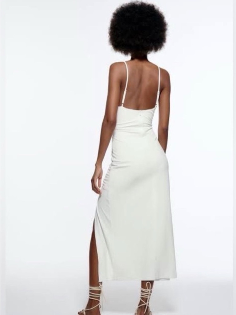 Zara White Ruched Cowl Neck Maxi Dress - Picture 5 of 6